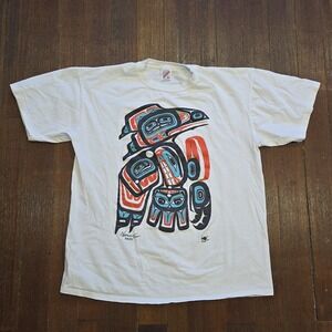 Vintage 90s Native Northwest Coast Raven T-Shirt XL Jerzees USA Norman Gorr Bugs